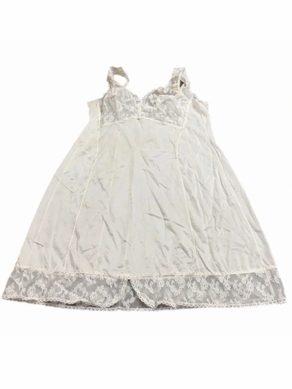 70s/80s European Vintage Triumph Silky Lace Embellished Slip Dress (White/Tan) L